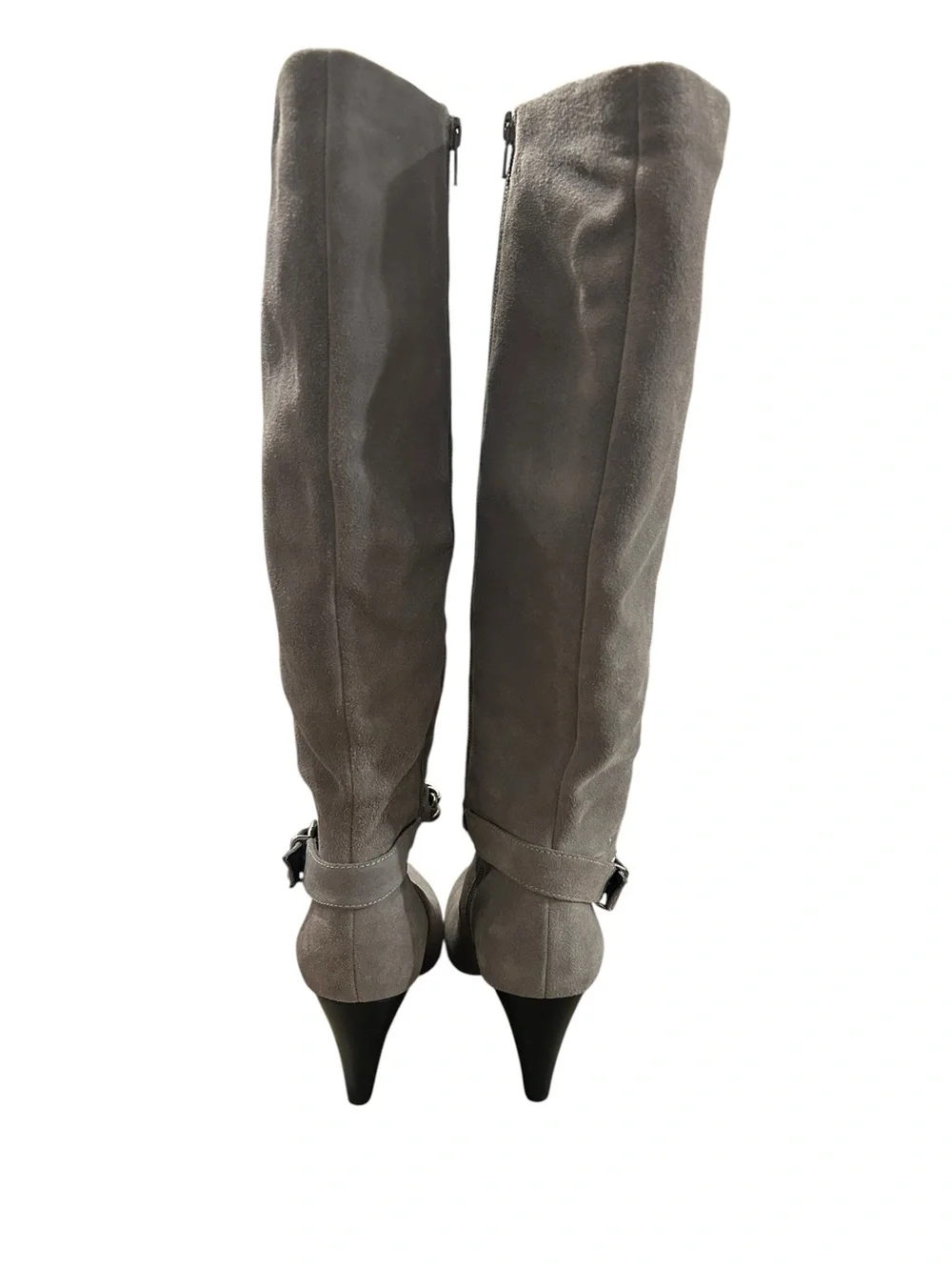 BCBGeneration Gray Suede Knee-High Tall Round Toe Wedge Heel Boots Women 8
